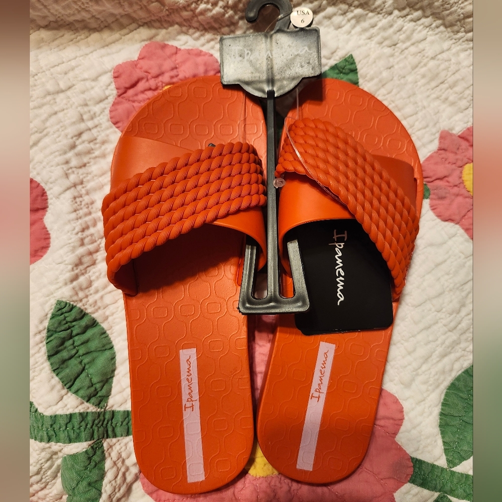 Sale🫠 Ipanema Brazillian Braided Crochet Lookinh Orange Slide Sandals
